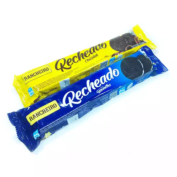 Galletas sandwish sabor chocolate con crema de chocolate RANCHEIRO 90 g cc Galletas sandwish sabor chocolate con crema de vainilla RANCHEIRO (90 g)
