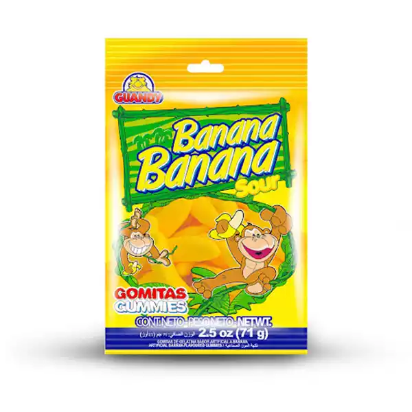 Gomitas dulces en forma y sabor a banana GUANDY 71 g 1 Gomitas dulces en forma y sabor a banana GUANDY (71 g)
