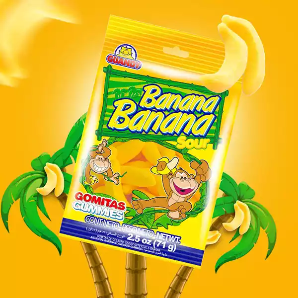 Gomitas dulces en forma y sabor a banana GUANDY 71 g 2 Gomitas dulces en forma y sabor a banana GUANDY (71 g)