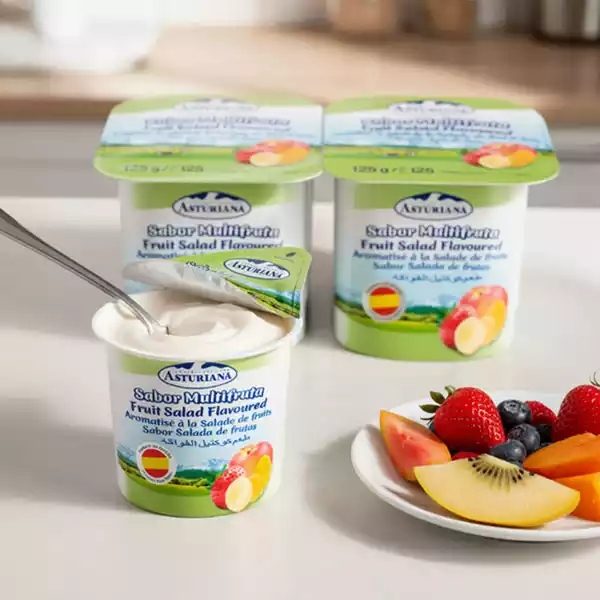 Yogurt sabor multifrutas (macedonia) ASTURIANA (4 vasitos x 125 g)
