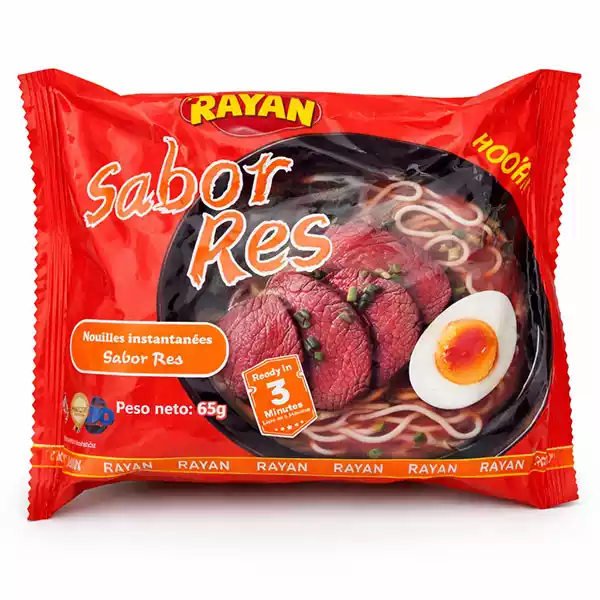 Fideos Instantáneos Sabor Res RAYAN — Sopita lista en 3 minutos (65 g)