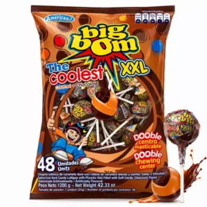 Chupa Chupa de Chocolate relleno con caramelo blando Chupetas Gigantes sabor Chocolate y Caramelo BIG BOM The Coolest XXL (48 uds / 1200 g)