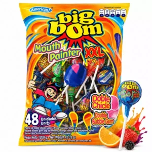 Chupetas Gigantes con Doble Chicle BIG BOM Mouth Painter XXL – Sabores surtidos (48 uds / 1200 g)