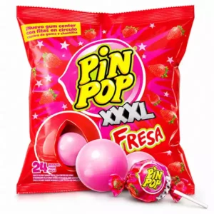 Chupa Chupas Gigantes sabor Fresa PIN POP XXXL – con Centro de Chicle (24 uds)