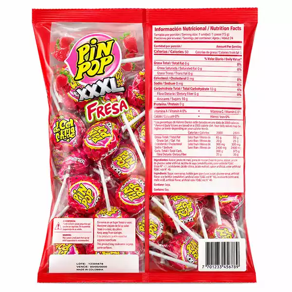 Chupa Chupas Gigantes sabor Fresa PIN POP XXXL – con Centro de Chicle (24 uds)