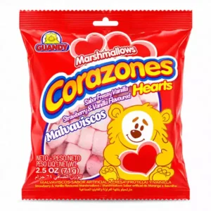 Malvaviscos Corazones sabor Fresa y Vainilla GUANDY (71 g)