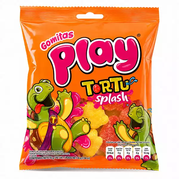 Gomitas PLAY Tortu Splash Sabor Fresa (55 g)