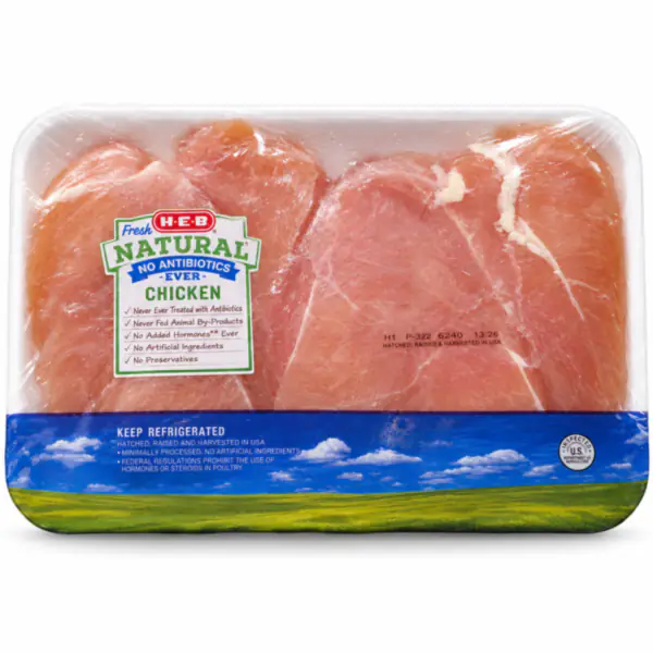 Bandeja de pollo fresco natural_resultado Pechuga de Pollo H-E-B Natural — Sin Antibióticos ni Hormonas (USA)