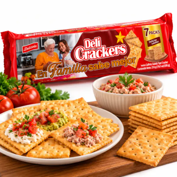Deli Crackers_ Sabor en familia_resultado Galletas Saladas Tipo Cracker DELIZOLA — 7 Packs (595 g)