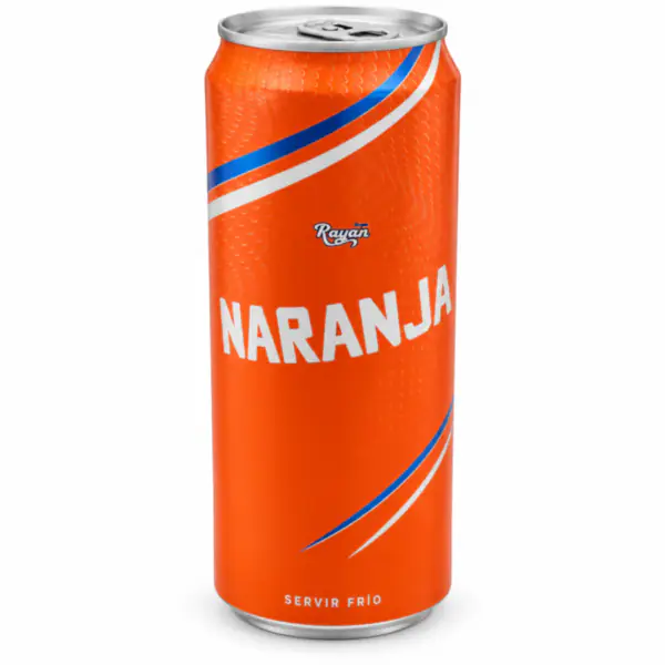 Lata Naranja Rayan sobre Fondo Blanco_resultado Refresco de Naranja RAYAN — Caja 24 Latas (330 ml c/u)