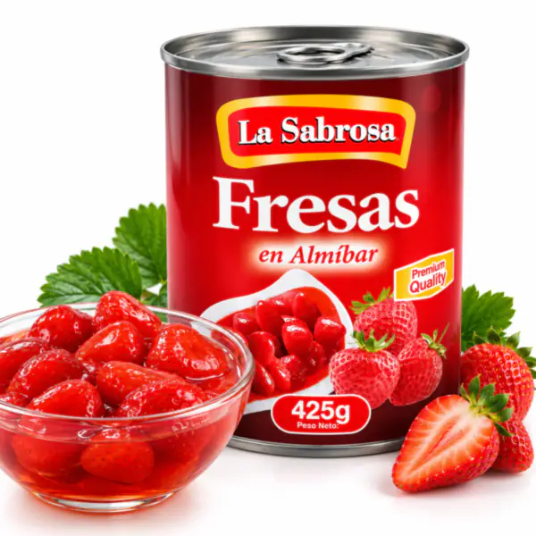 Lata de fresas en almíbar con fruta fresca_resultado Fresas en Almíbar LA SABROSA (425 g)