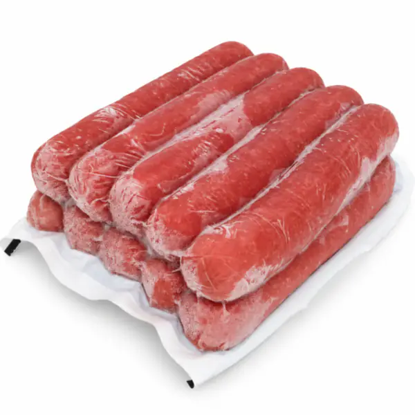Paquete de salchichas congeladas con escarcha_resultado Salchichas de Pollo Congeladas Confidence BRF 340 g (tipo frank, sin gluten)