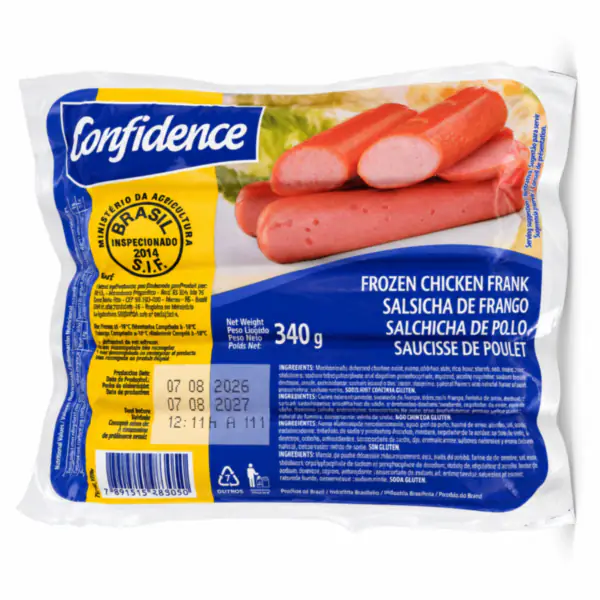 Paquete de salchichas de pollo Confidence_resultado Salchichas de Pollo Congeladas Confidence BRF 340 g (tipo frank, sin gluten)