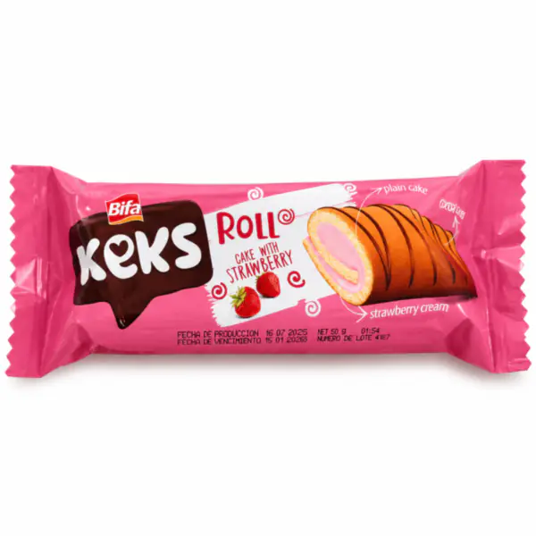 Brazo Gitano Bifa Keks Roll Sabor Fresa 50 g (bizcocho relleno)